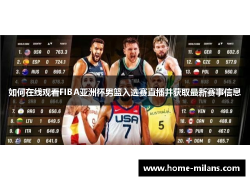 如何在线观看FIBA亚洲杯男篮入选赛直播并获取最新赛事信息